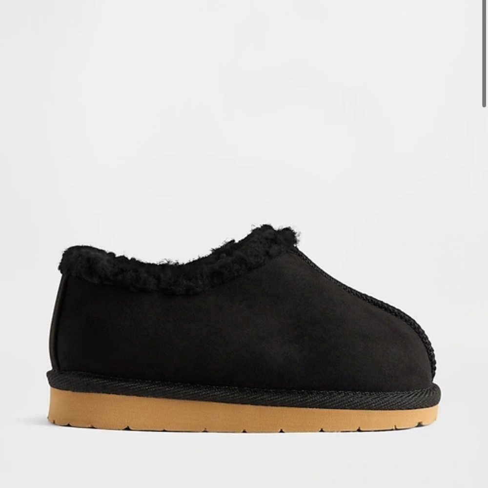 GAP Black Faux-Suede Fleece-Lined Kids Slippers with Tan Sole